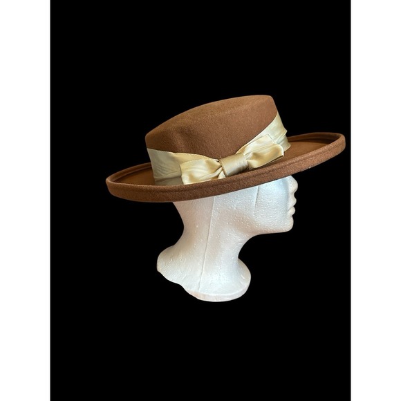 Vintage Women's Fedora Hat Brown 100% Wool Felted OS Bow Old Money Classic